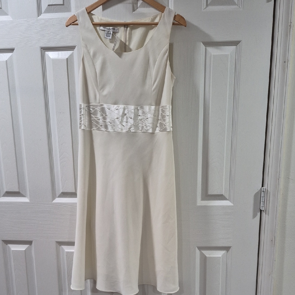 Evan Picone Cream Midi Dress with Satin Detail